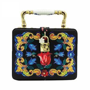 Majolica Pattern Black Box Purse  NWOT